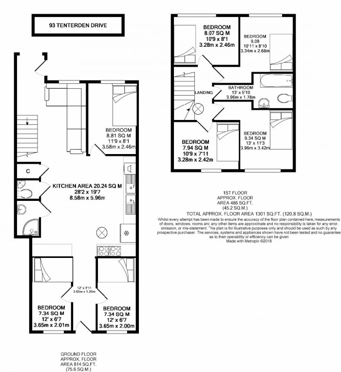 Floorplan for 7 Bed Student Home - 93 Tenterden Drive