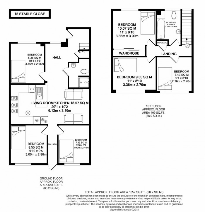 Floorplan for 6 Bed Student Home - 15 Starle Close