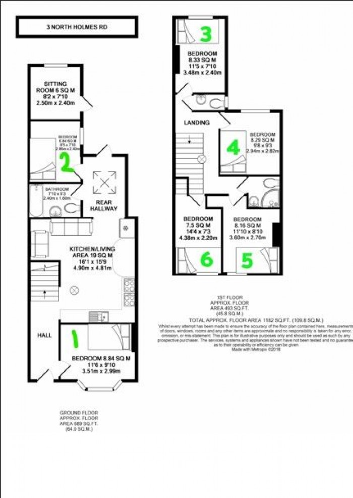 Floorplan for 6 Bed Student Home - 3 North Holmes Road